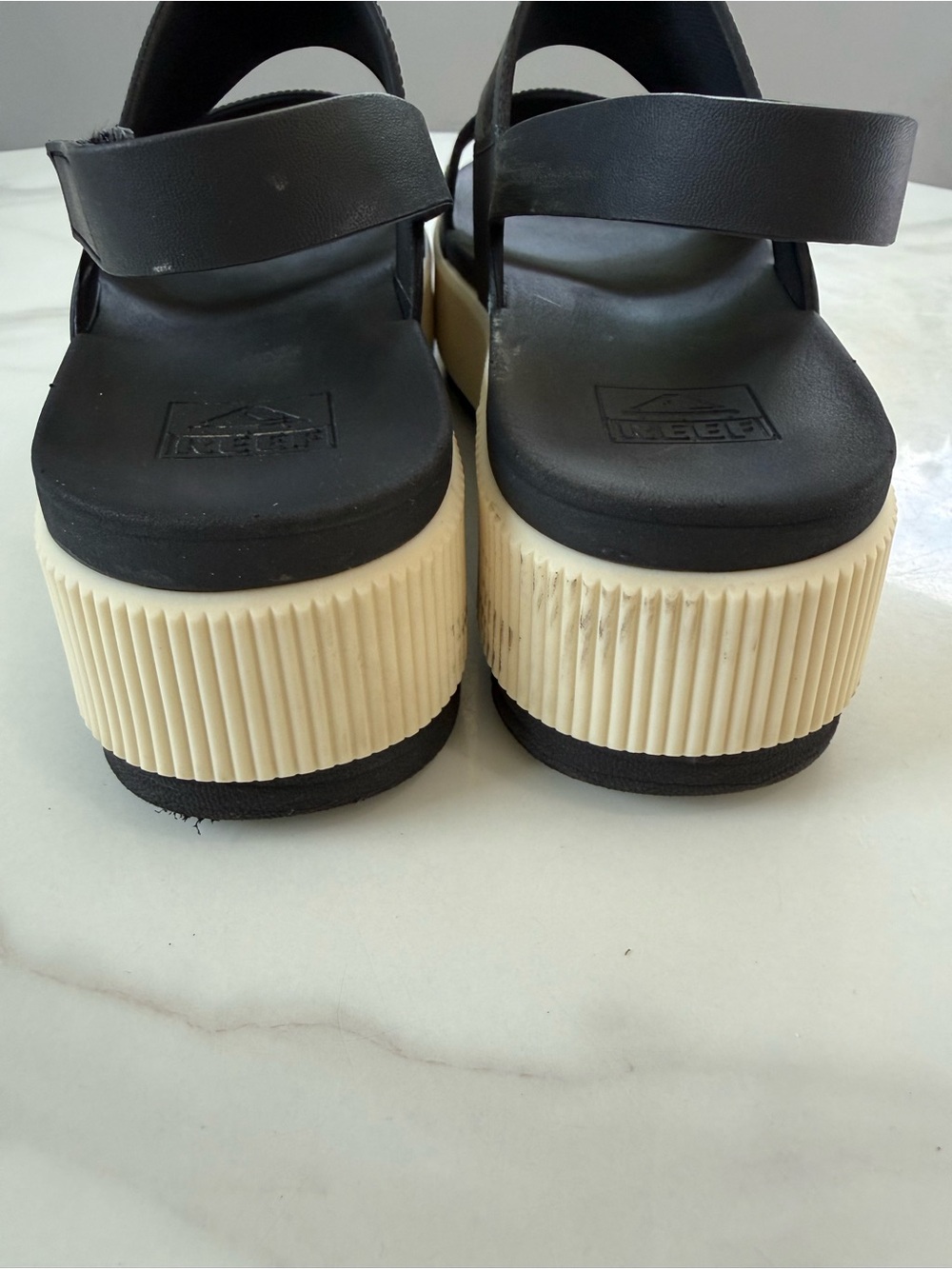 Reef Black Slingback Platform Sandals with Cream Ribbed Sole - Picture 3 of 8
